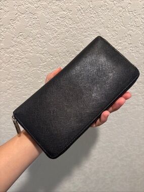 Coach Black Zip Around Textured Leather Wallet